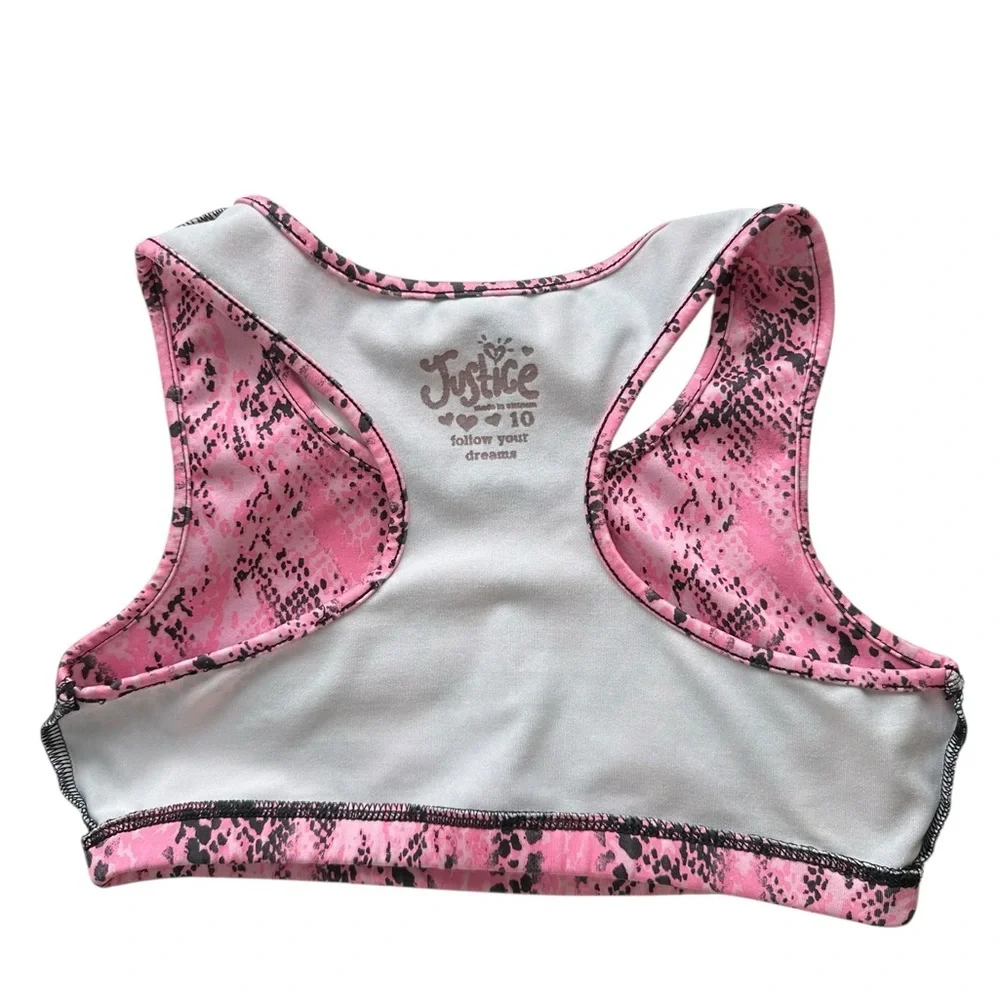 Justice Pink and Black Snake-Print Athletic Razor Back Bra (girl size 10)
